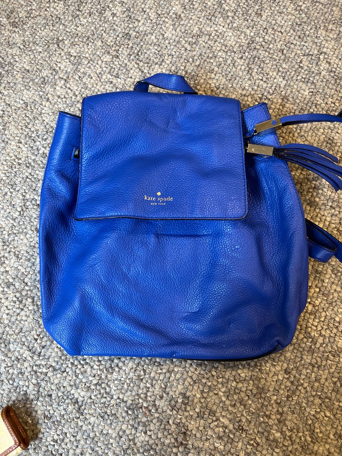 Kate Spade New York blue leather backpack.