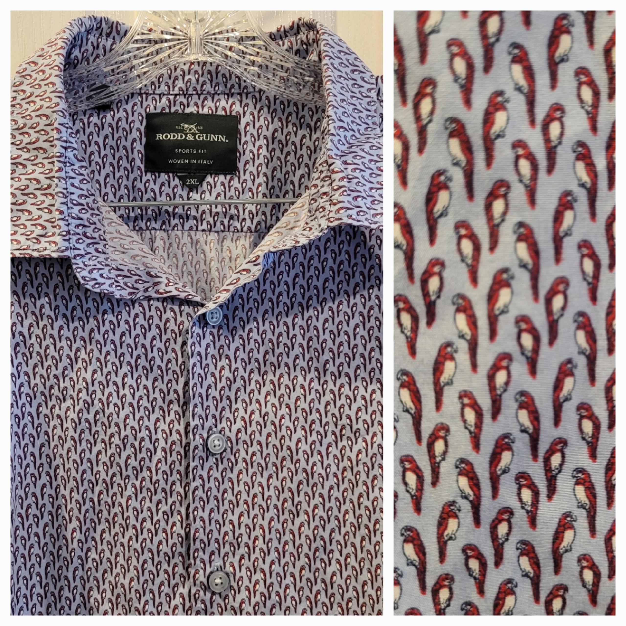 Rodd & Gunn Men's Shirt Button Down Sports Fit Italy Italian Size 2XL Blue Birds