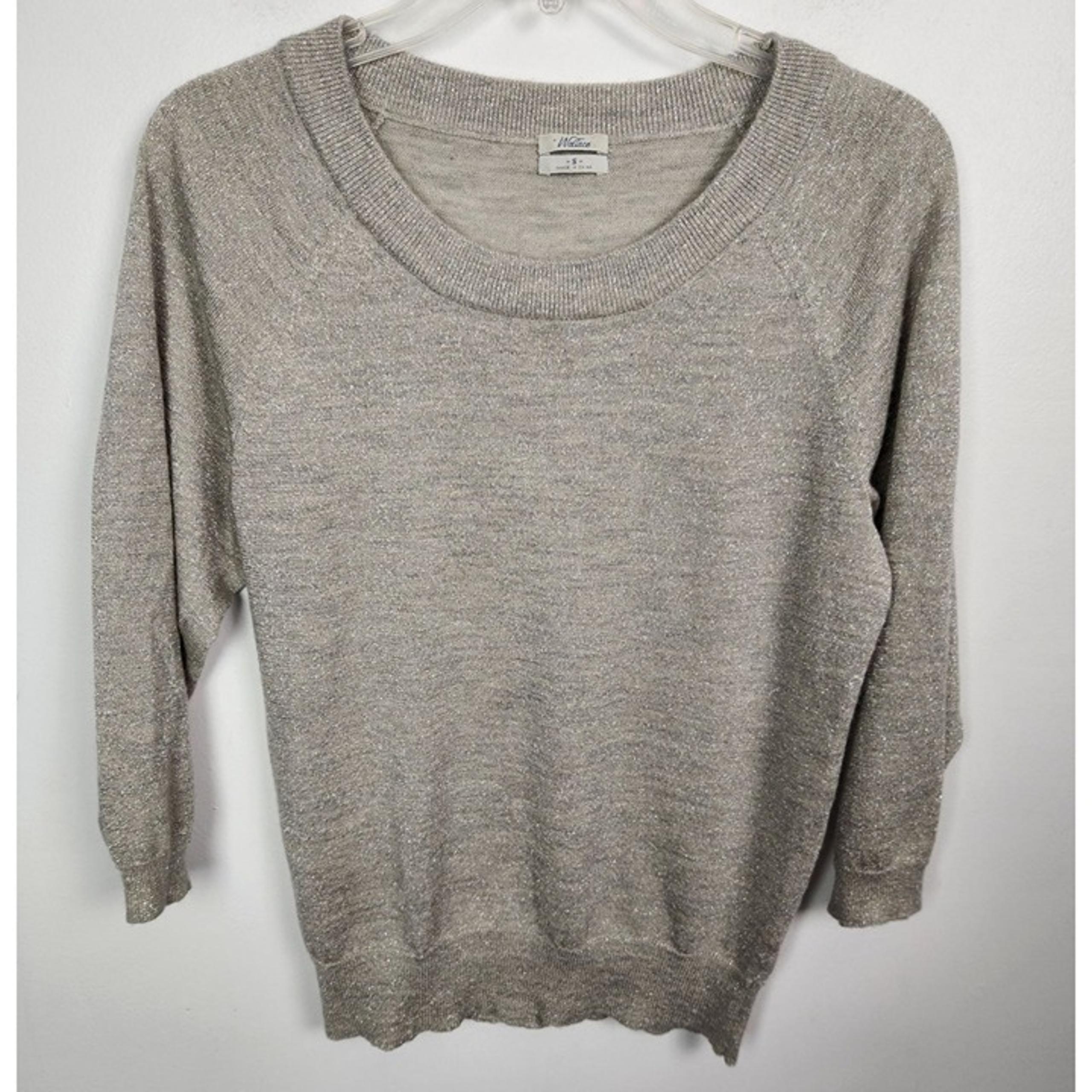 Wallace Women's Sz. S Wool Blend Silver Metallic 3/4 Sleeve Sweater