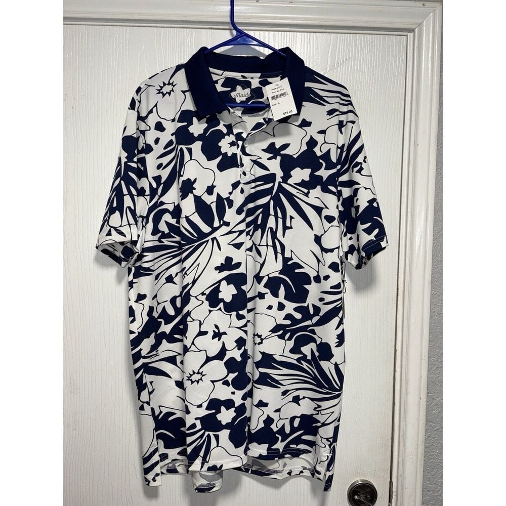 Bonobos Maide Golf Mens XLarge Slim Fit Blue Floral Performance Polo Shirt NWT