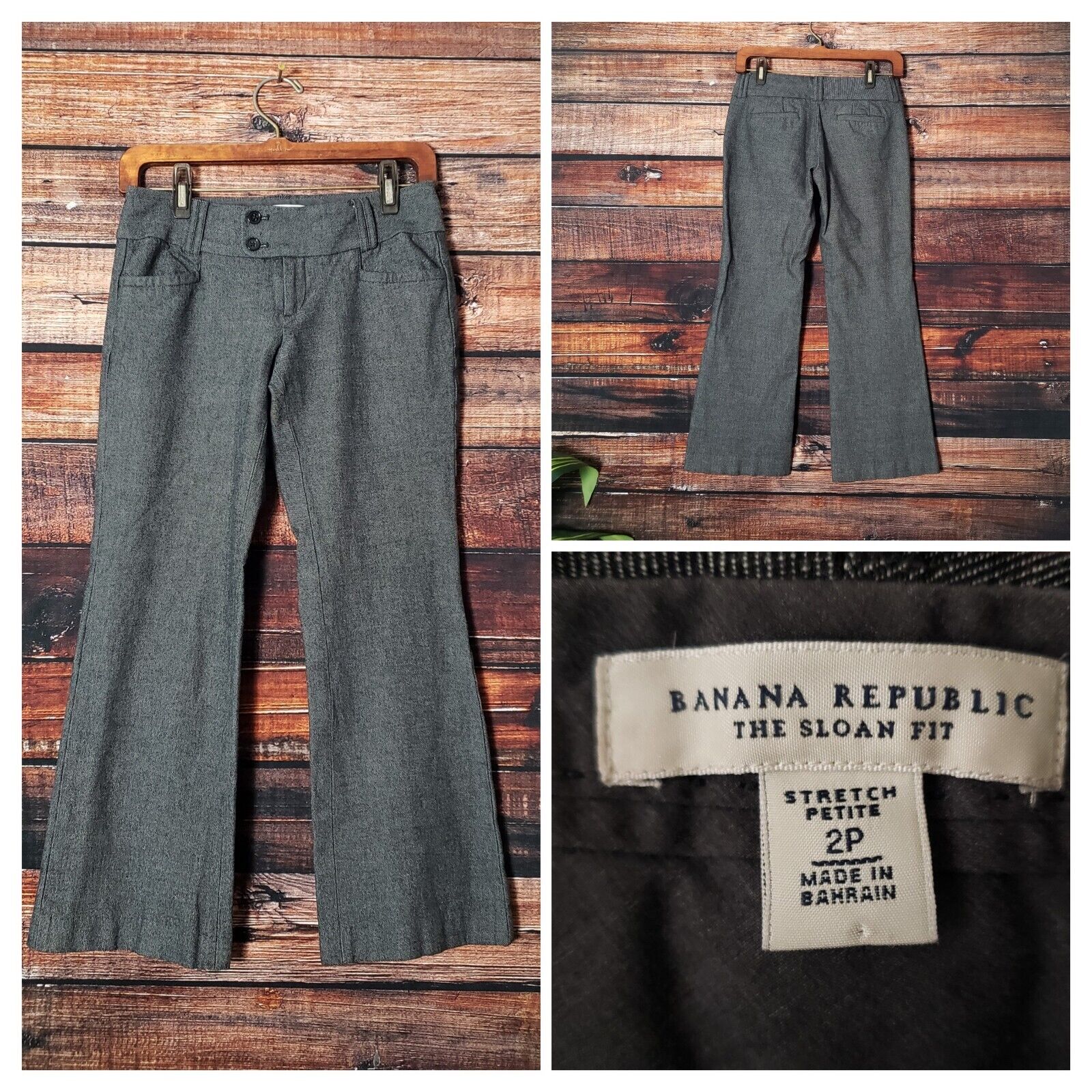 Banana Republic Pants 2 Petite The Sloan Fit Flared Ankle Gray Tweed Low Rise