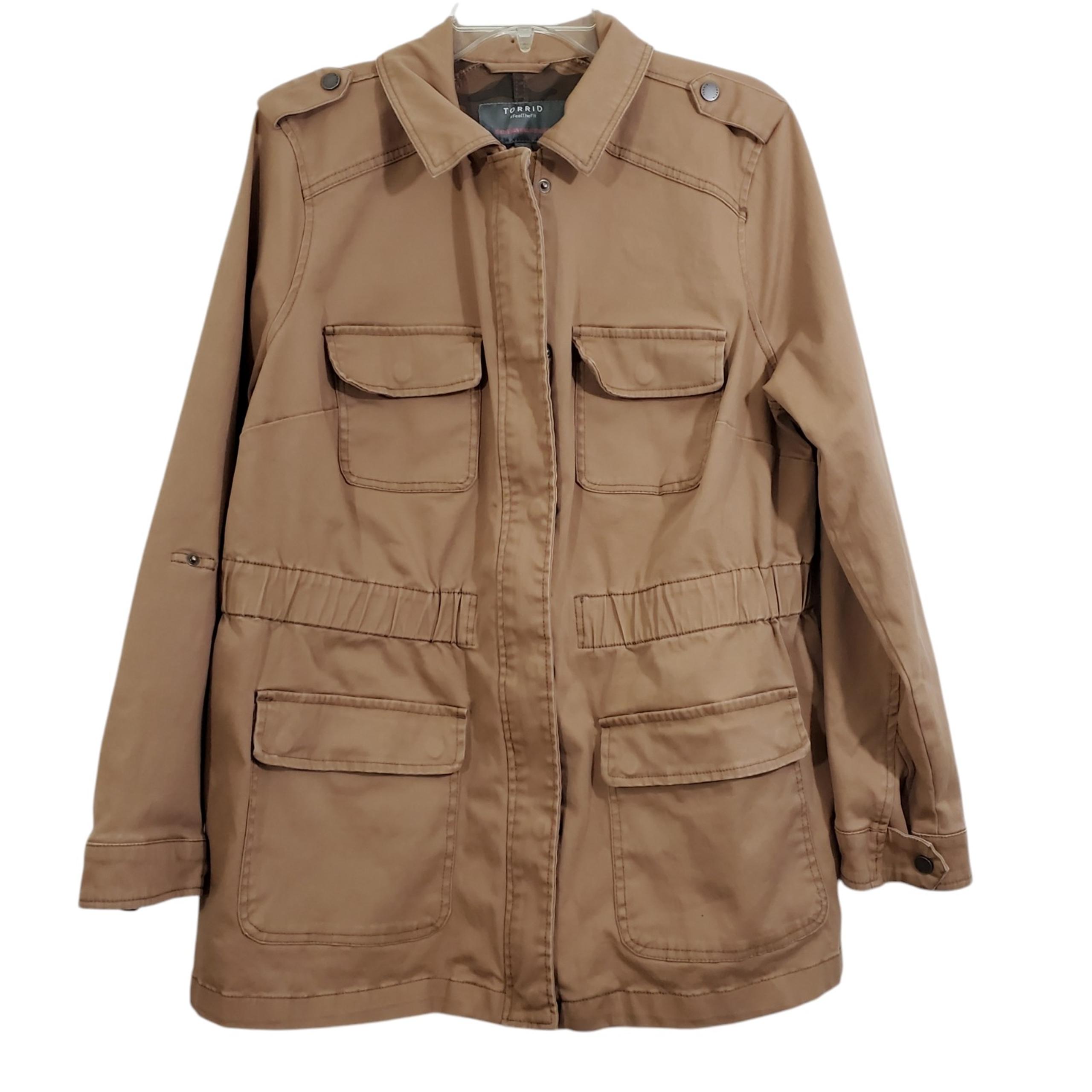 Torrid Twill Anorak Jacket Brown Utility Military Gorpcore Coat Size 2X 18 - 20