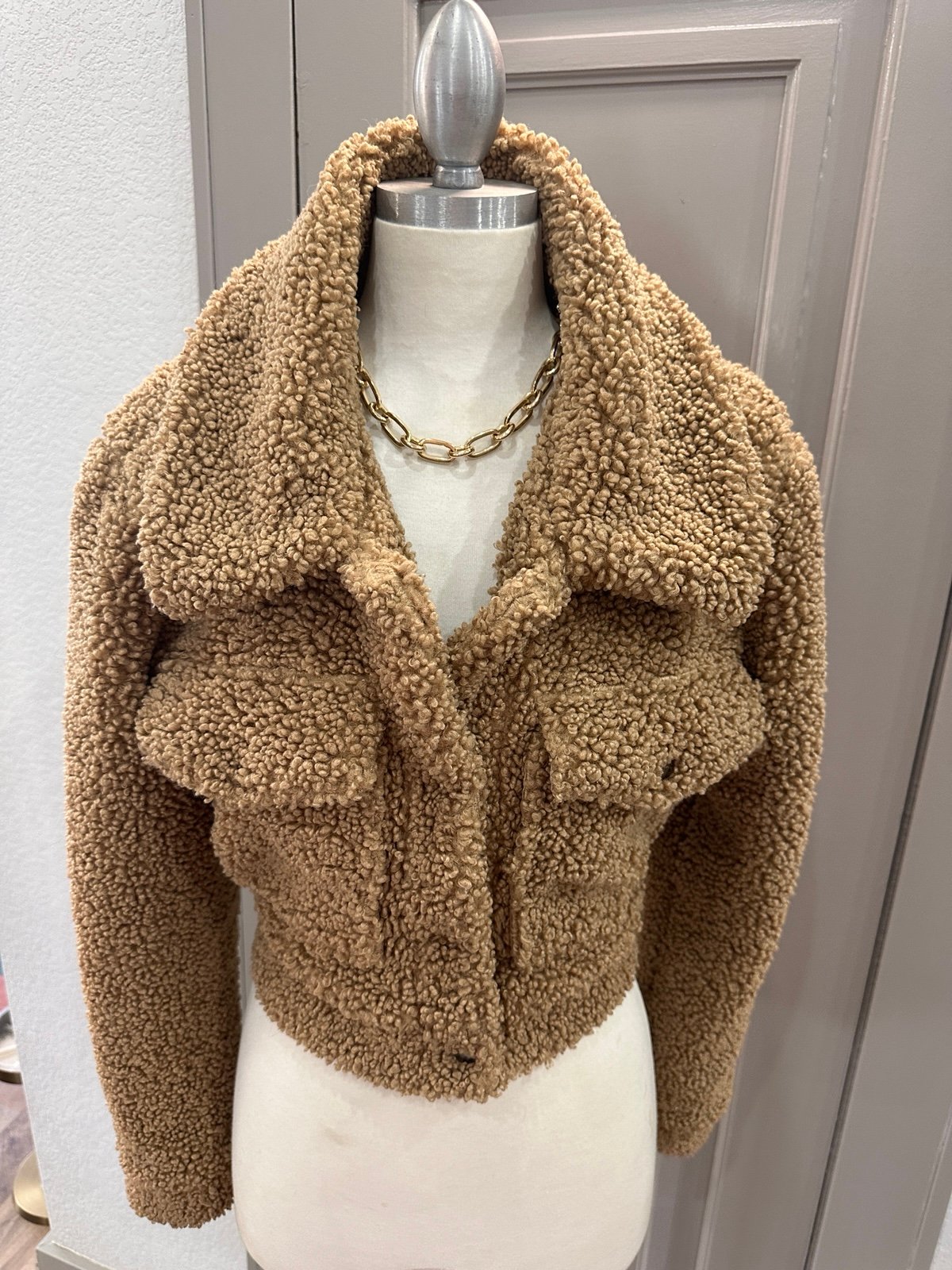 Bardot cropped teddy jacket