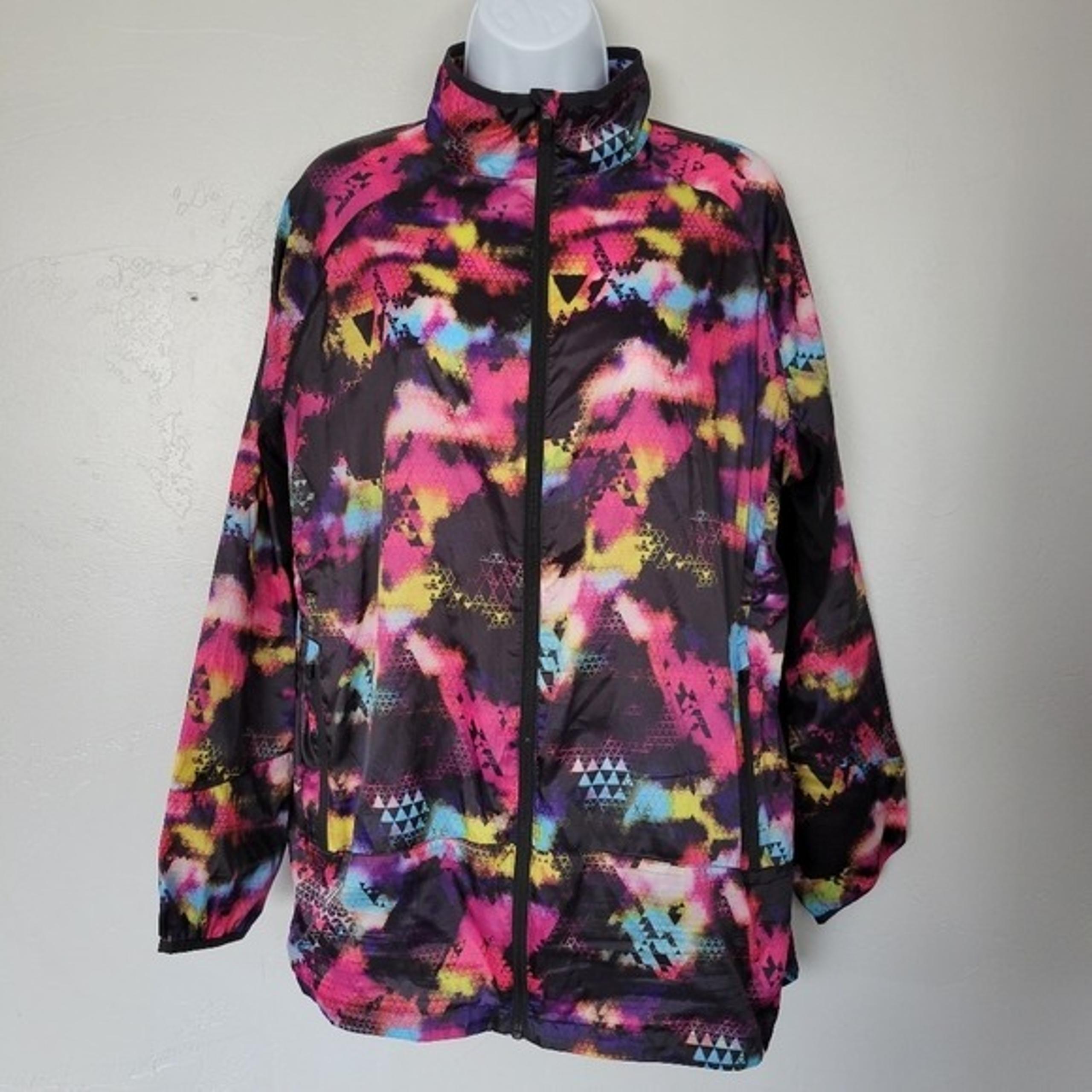 Rise by LuLaRoe Women's Large Black Pink Multicolor Jacket Athletic Mesh Light
