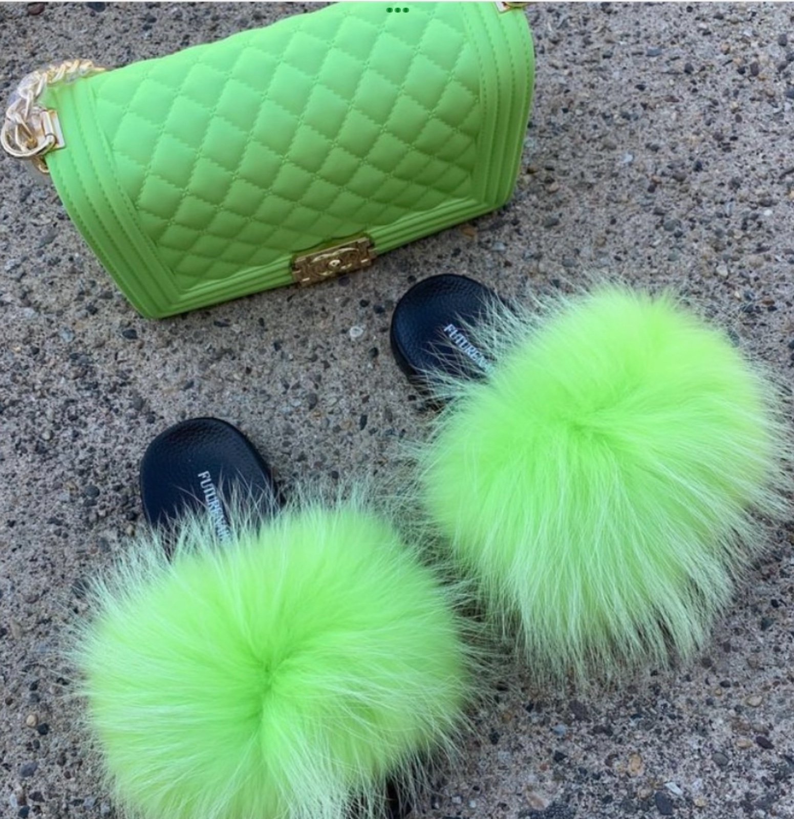 Lime Real Fur Slides sizes 8.5,9,9.5 (message the size you need)