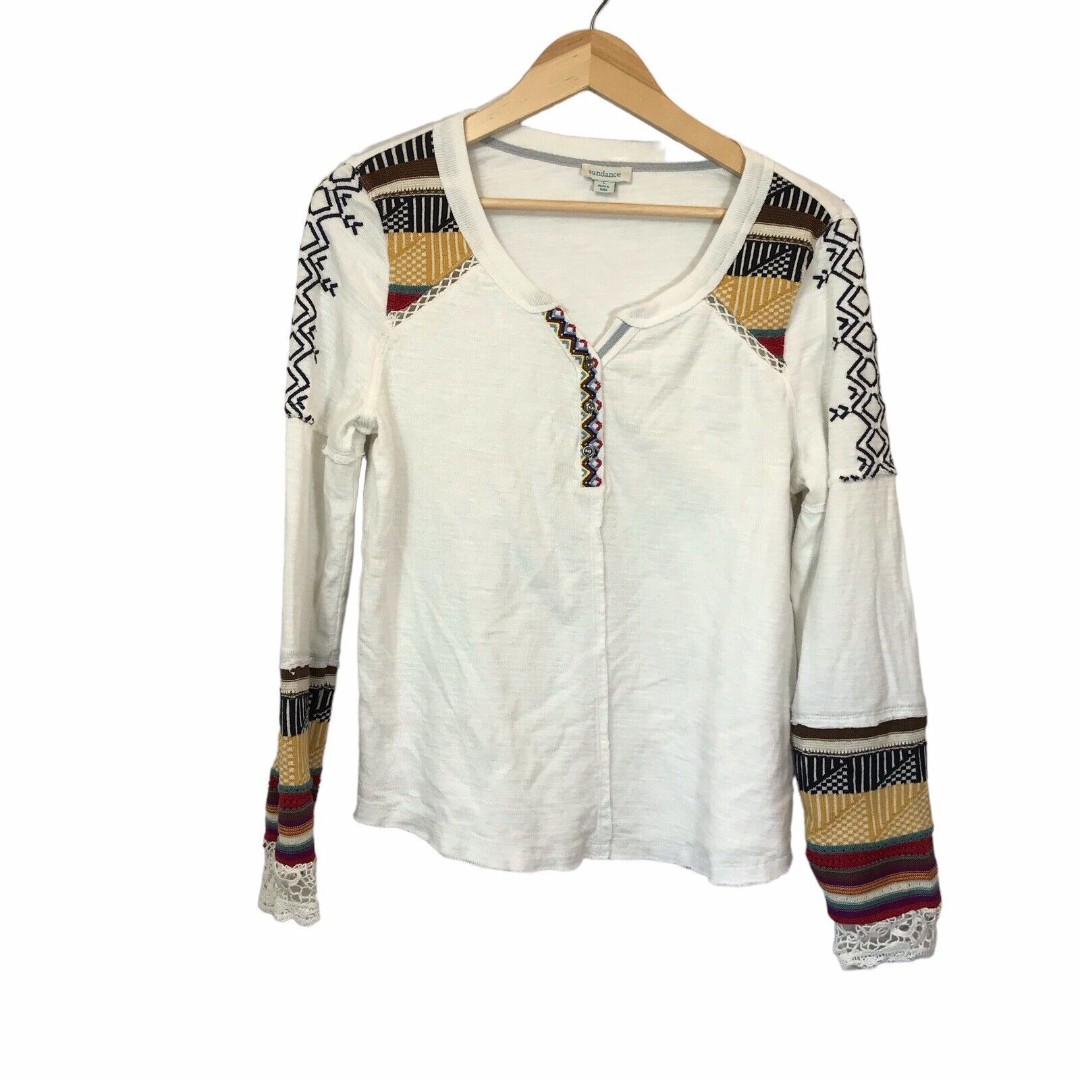 Sundance Shirt Womens L White Embroidered Casual Top