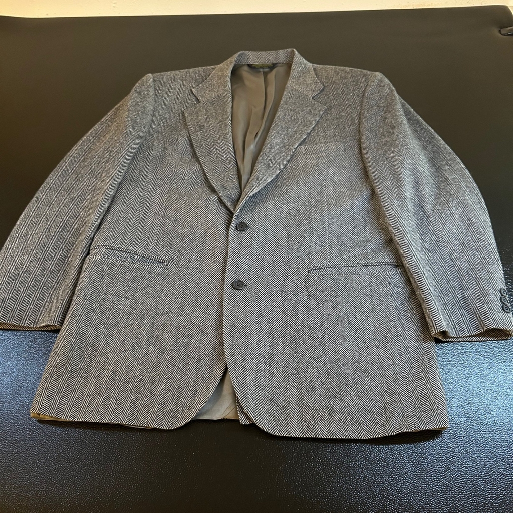 American Trend Herringbone Blazer Sport Coat Lambs Wool Blend Gray Mens 46 
