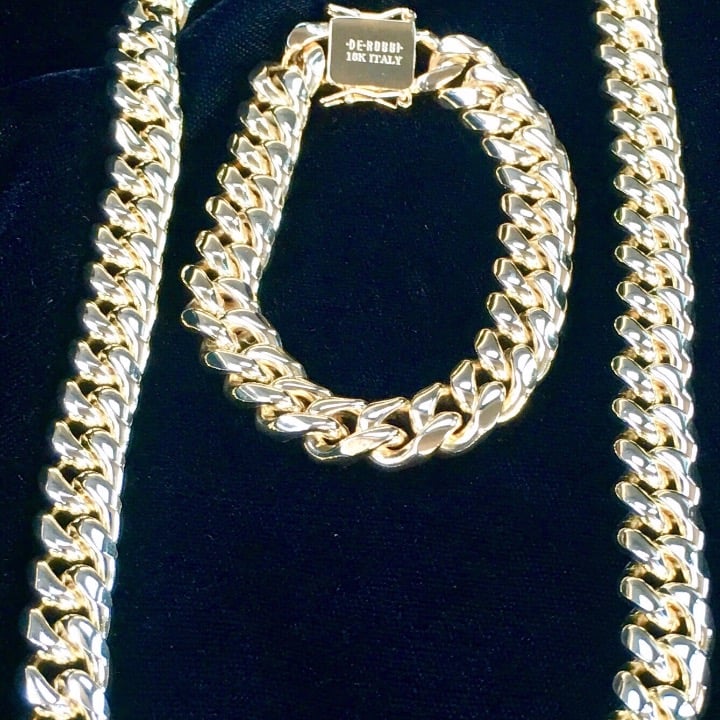 CUBAN LINK 18K GOLD CHAIN BRACELET ITALY