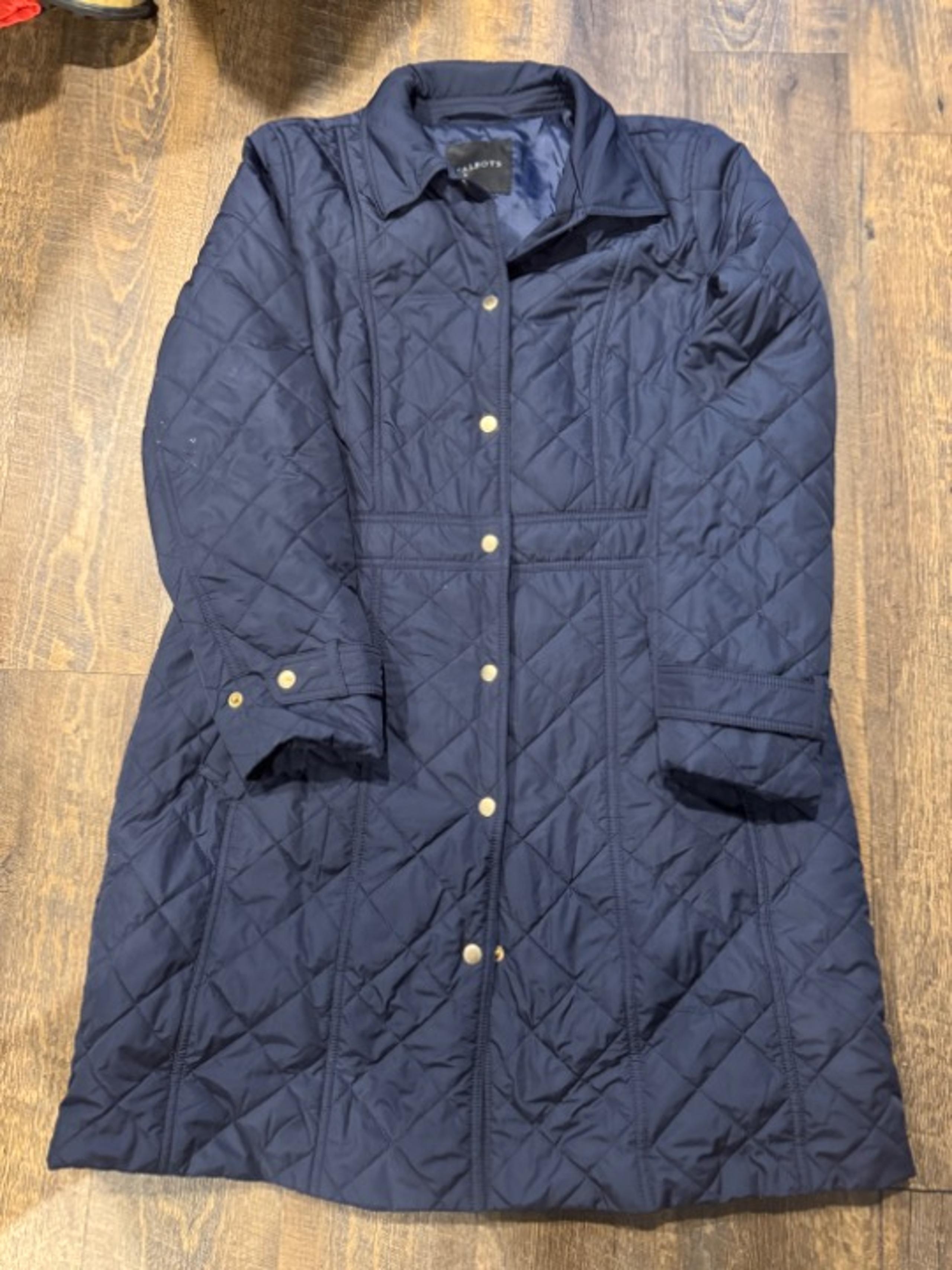 Navy Blue T Talbots long nano puff winter puffer coat women's size large