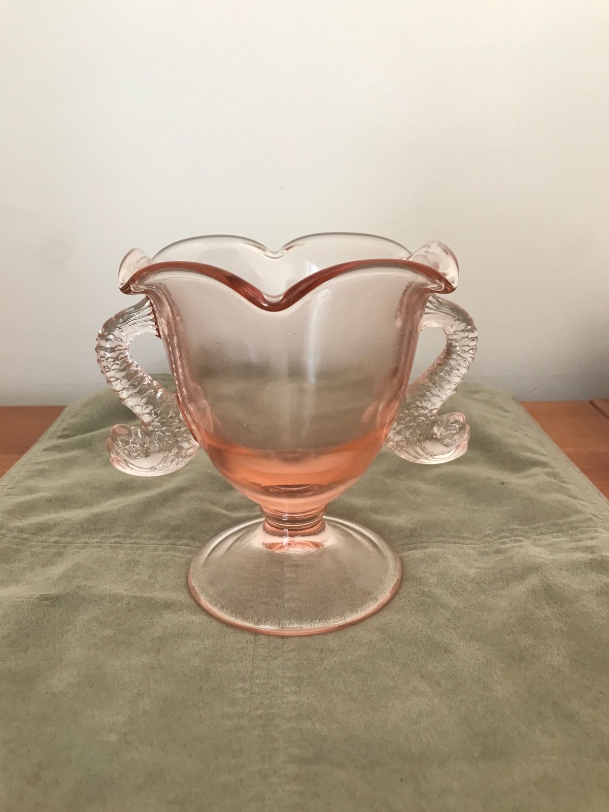 Fenton Glass Vintage Pink Compote Footed Pedestal Bowl Dolphin Koi Fish Handles