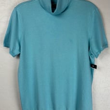NEW Lauren Ralph Lauren Silk Cotton Turtle Neck Sweater Short Sleeve L Blue 1189