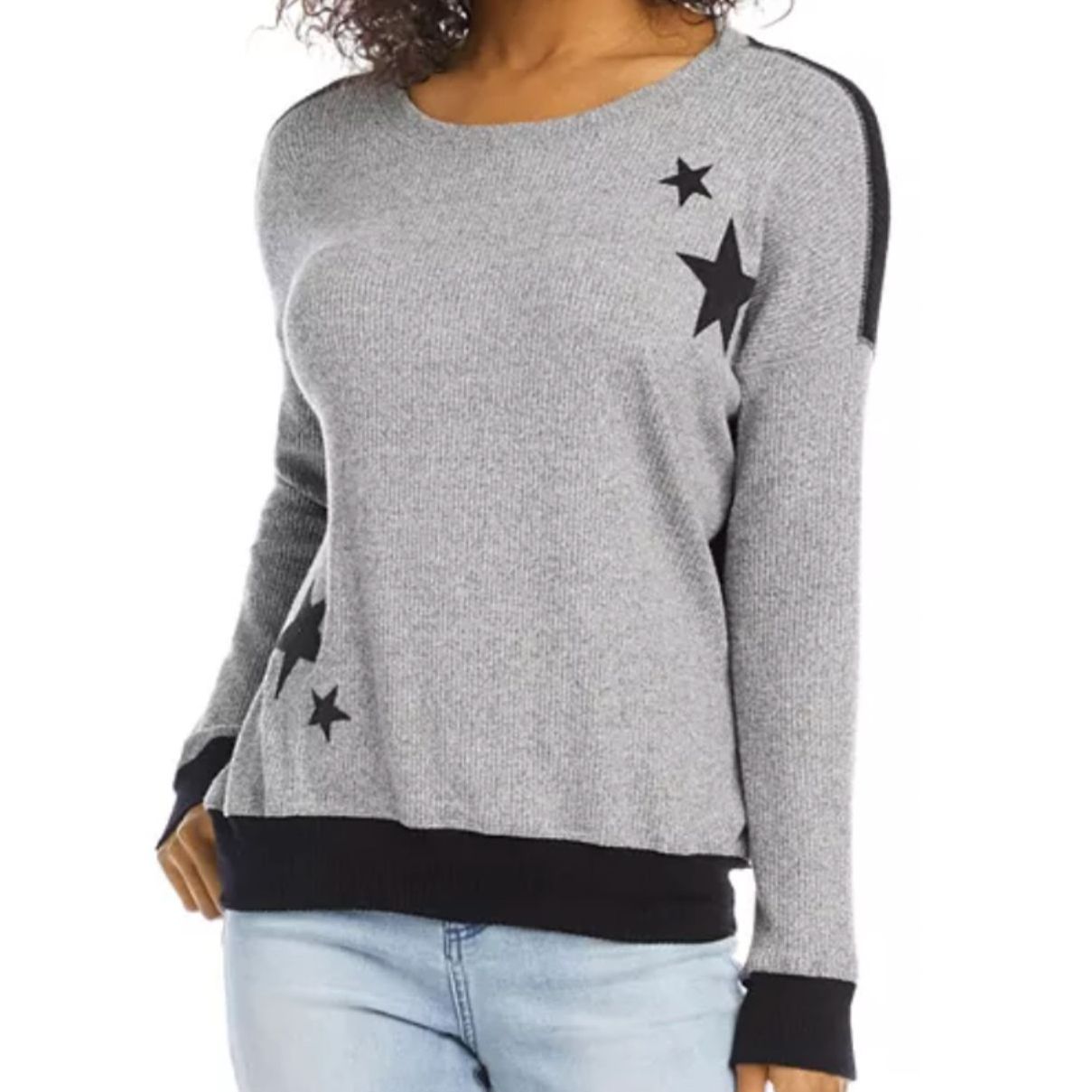 NWT Karen Kane Big Sky Embellished Top Color Block Star Ribbed Size Large