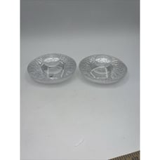 Orrefors Discus Crystal Tealight Candle Holders by Lars Hellsten Sweden Set Of 2