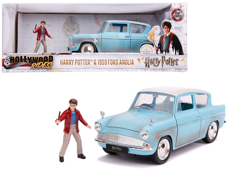 1959 Ford Anglia Light Blue (Weathered) with Harry Potter Diecast Figurine 1/24