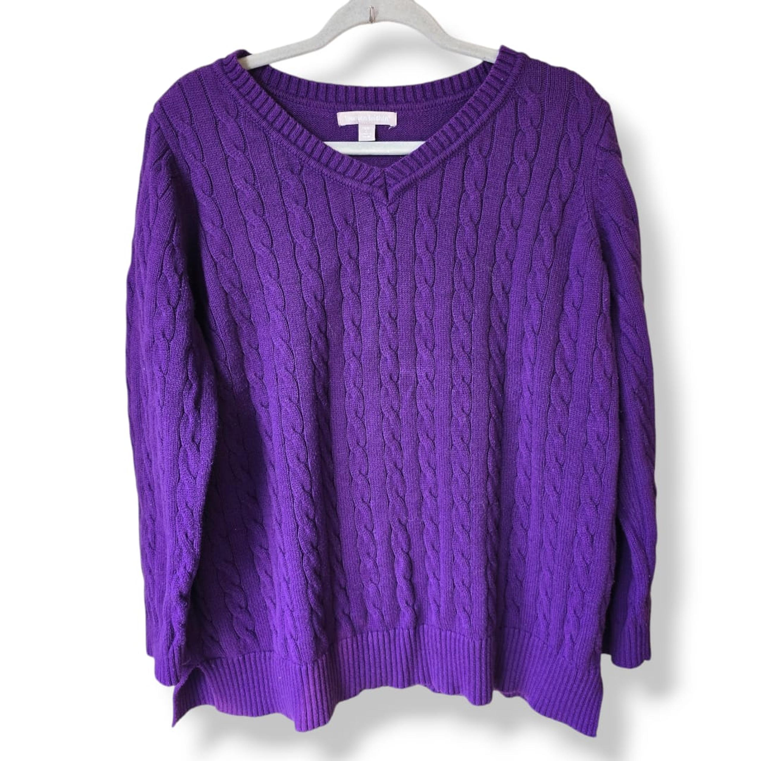 Woman Within Women's Cable Knit V Neck Sweater Pullover Size 18 20 Purple Preppy