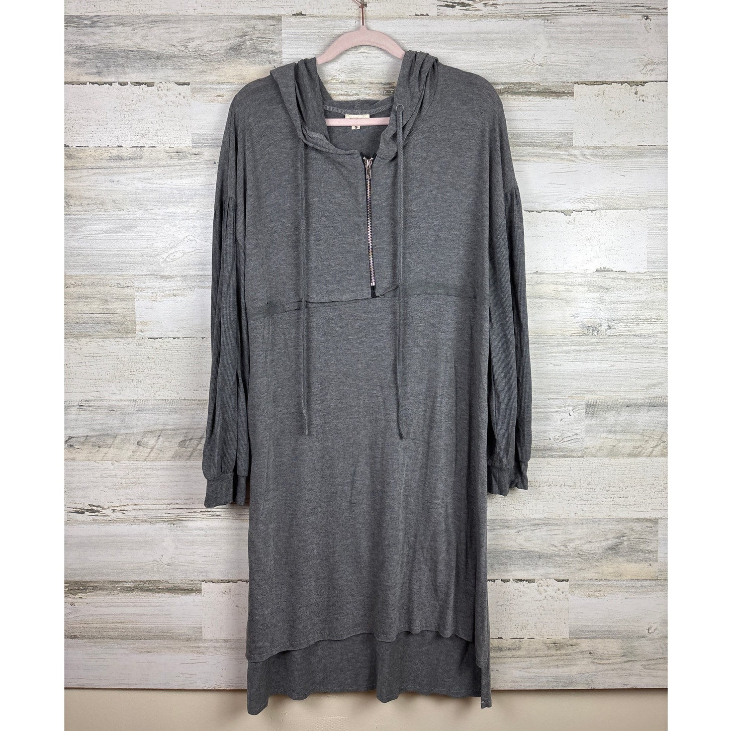 POL womens Small gray midi t shirt dress boho hooded casual new long sleeve
