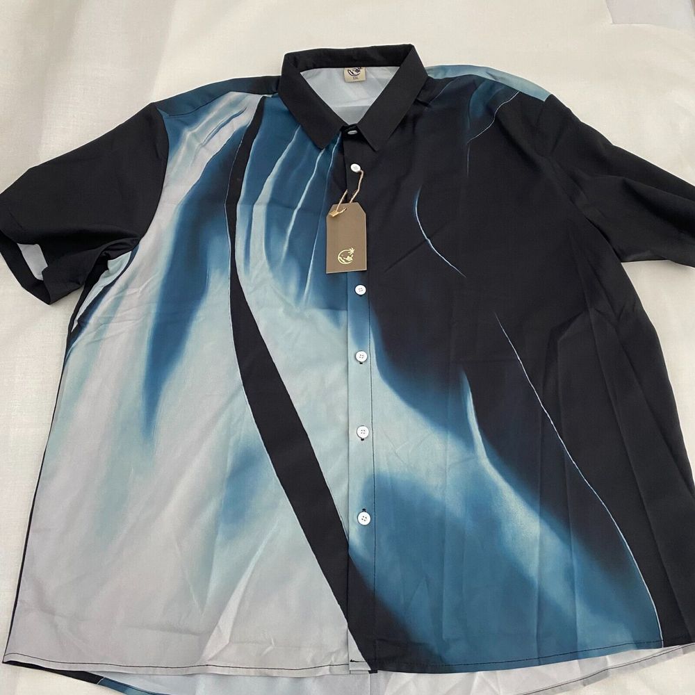 Hardaddy Shirt 2XL Mens Blue/Black Tie-Dye Short Sleeve Classic Fitted Button-Up