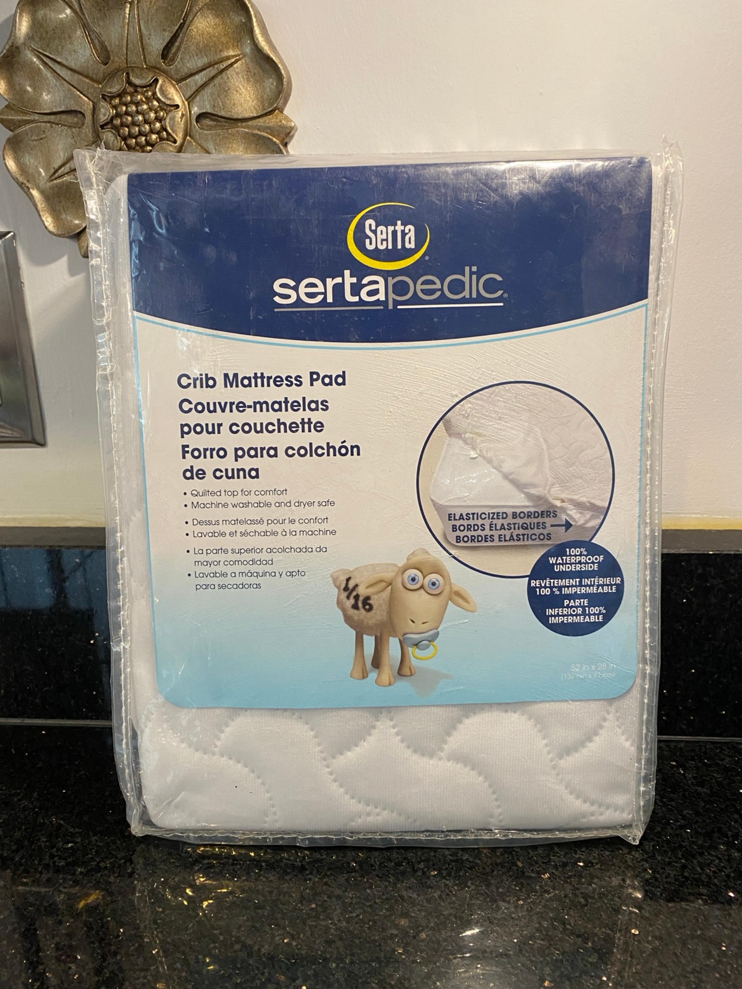 SERTA Sertapedic Fitted Crib Mattress Pad Quilted Waterproof Elasticized 52x28”