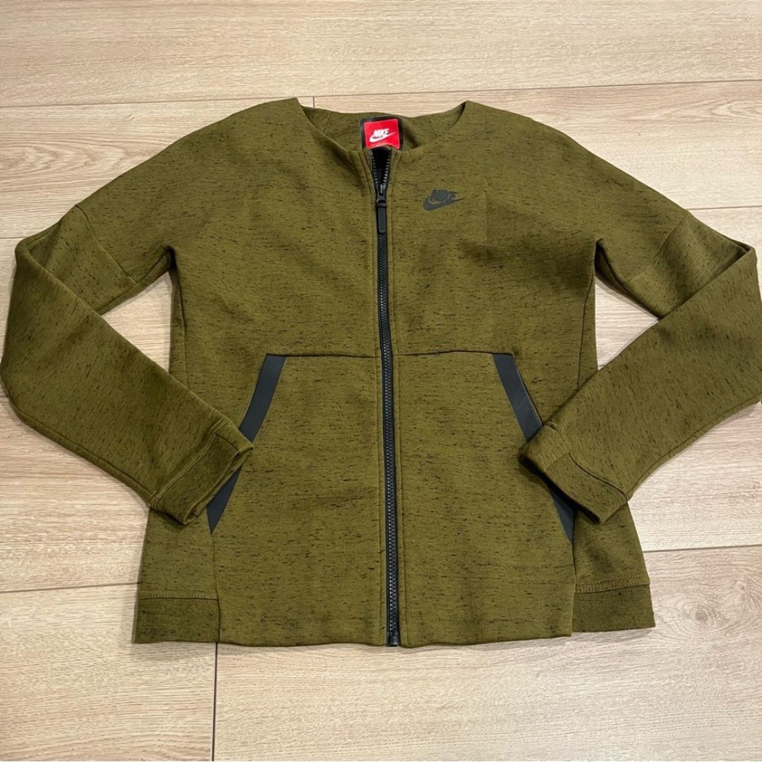 Nike Women’s Tech Fleece Jacket Olive Green Full Zip Bomber Size XS