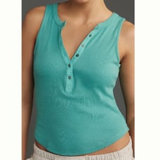 Anthropologie The Andie Ribbed Henley Tank Top Ribbed Sleeveless Edition Size XL