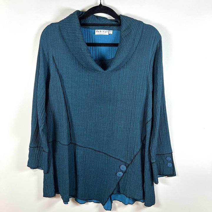 Habitat Sz Medium Teal Green Wearable Art to Wear Artsy Blouse Shirt Top Unique