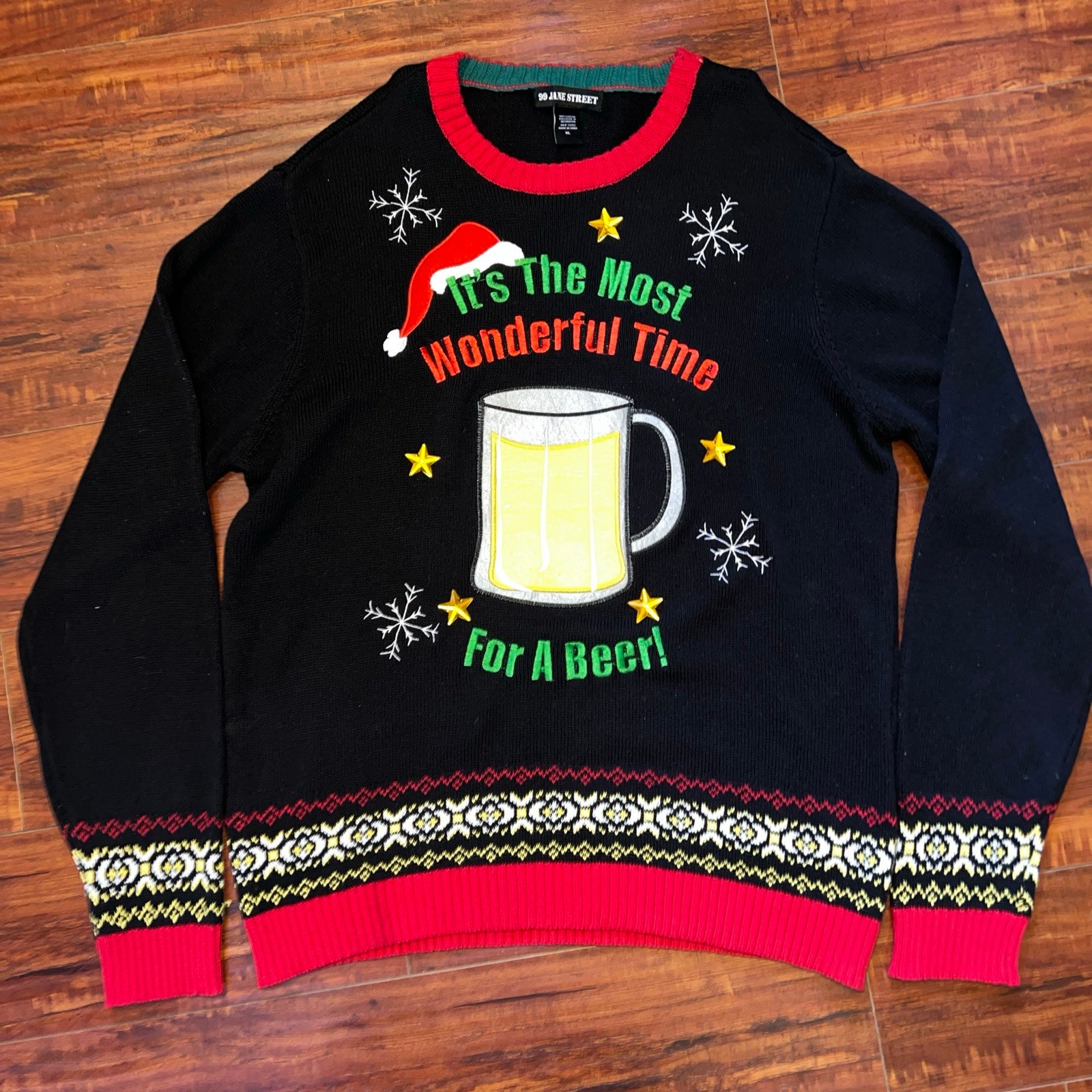 99 Jane Street Christmas Sweater It's The Most Wonderful Time For A Beer Sz XL.