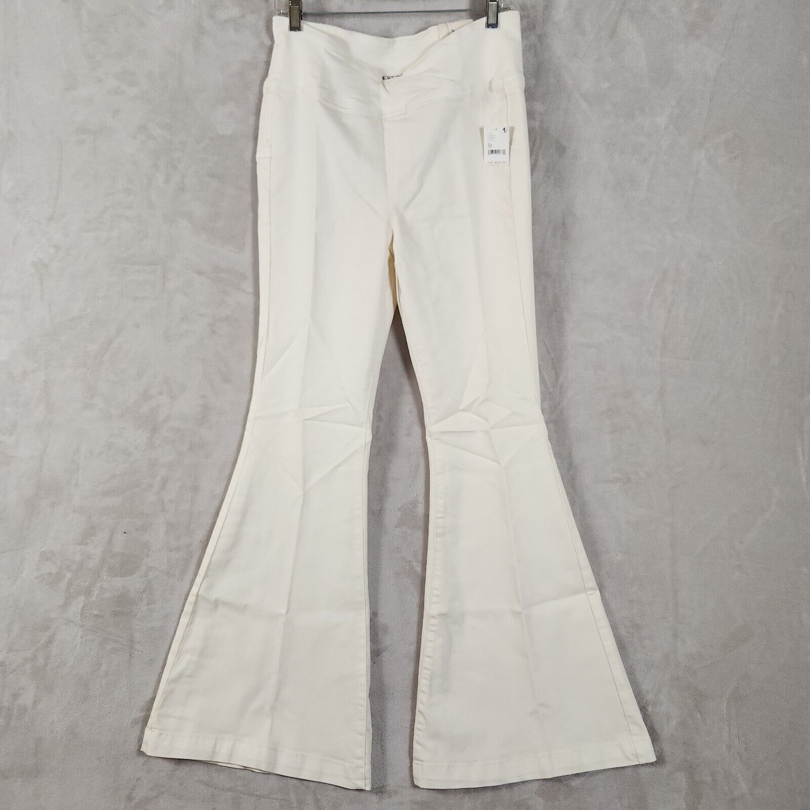 FREE PEOPLE Venice Beach Jeans Elastic Waist Flare Leg Cream White Size 30 NWT