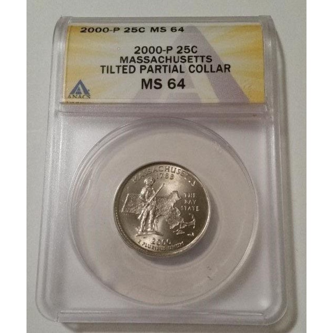 2000 P Massachusetts State Quarter Tilted Partial Collar Error MS64 ANACS