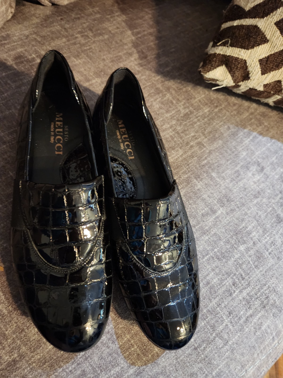 Sesto Meucci Blom Black Croc Driving Loafers Shoes Size 8 1/2 N