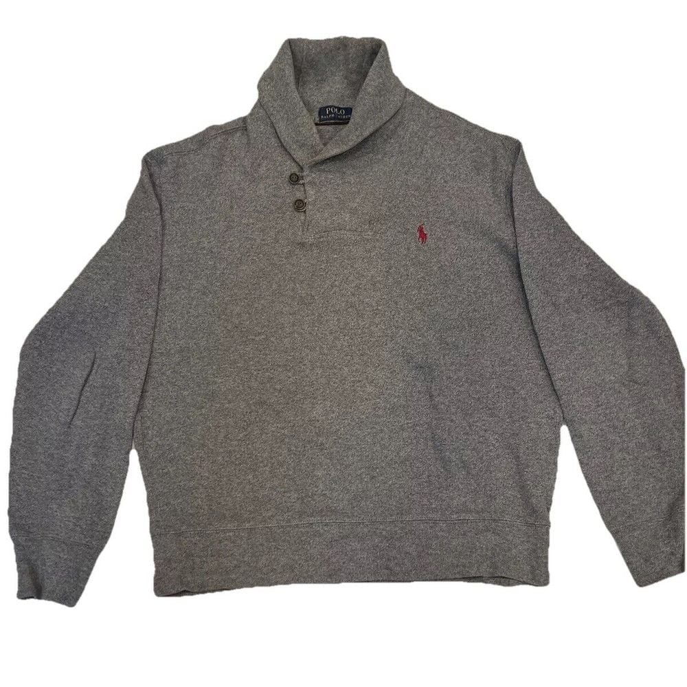 Polo Ralph Lauren Mens Shawl Collar Sweater Pullover Cotton Gray Size M