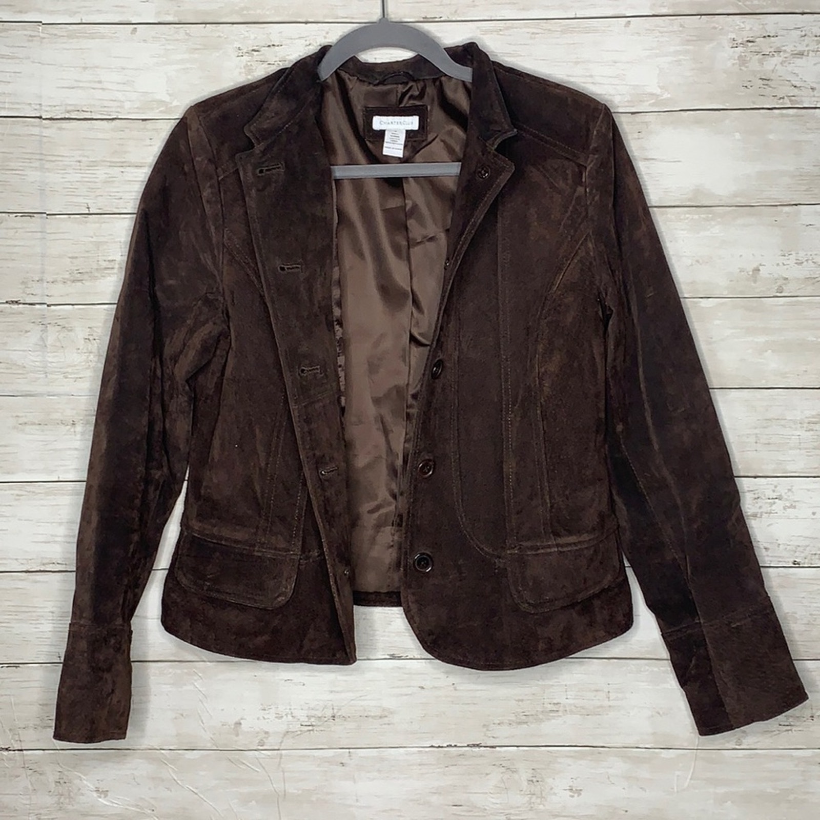 Charter Club button up leather jacket