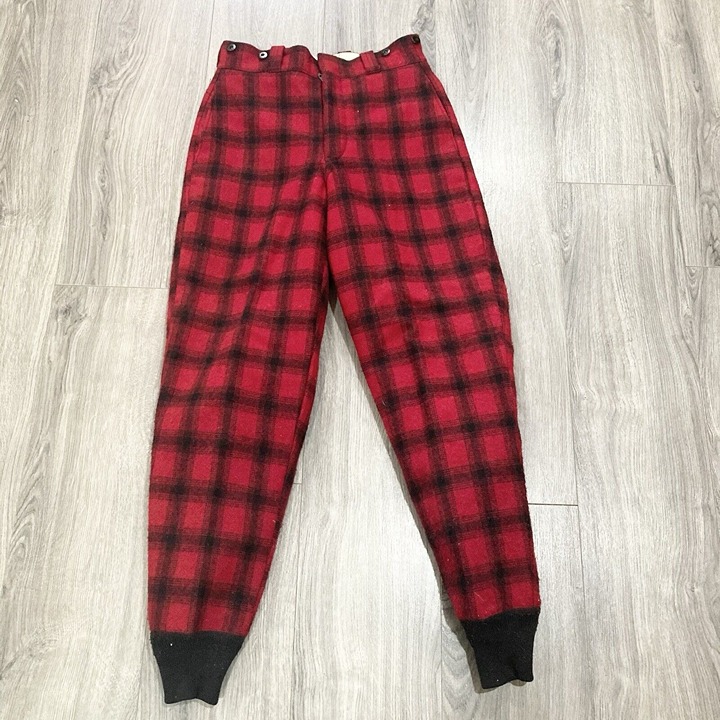Vintage Woolrich Wool Pants Size 28 Buffalo Plaid Red Black Hunting Lumberjack