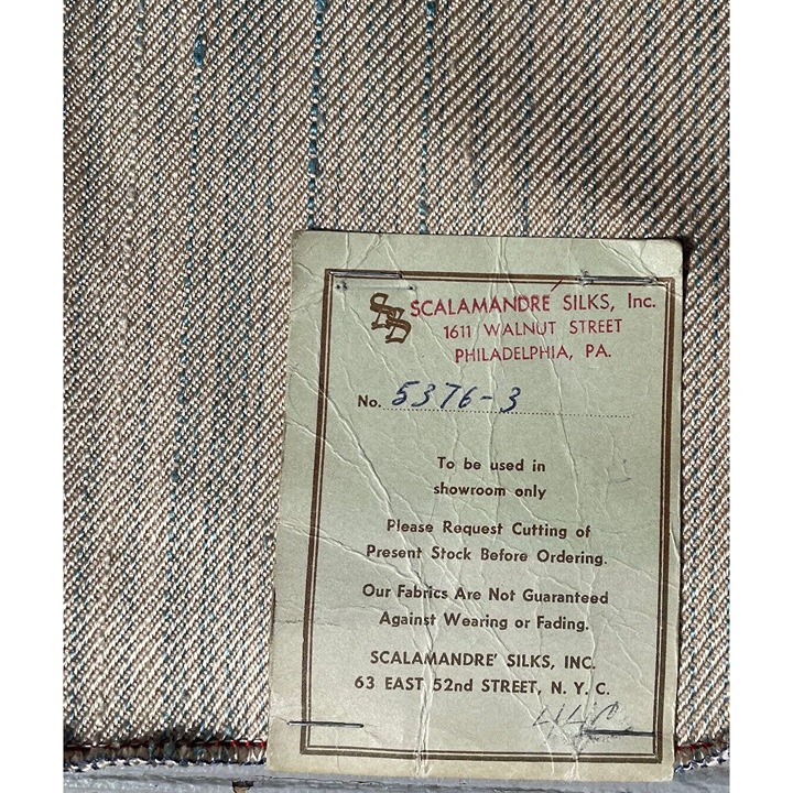 MCM Fabric Beige & Blue Mid-Century Cotton Silk Scalamandre Sample Sewing Supply