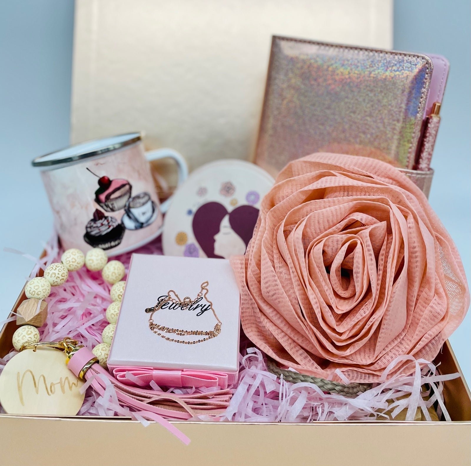 Rose gold pink gift box for mom