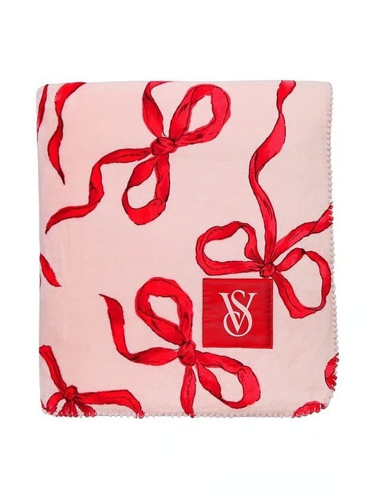 NEW Victoria's Secret Cozy Plush Blanket in pink with red bows