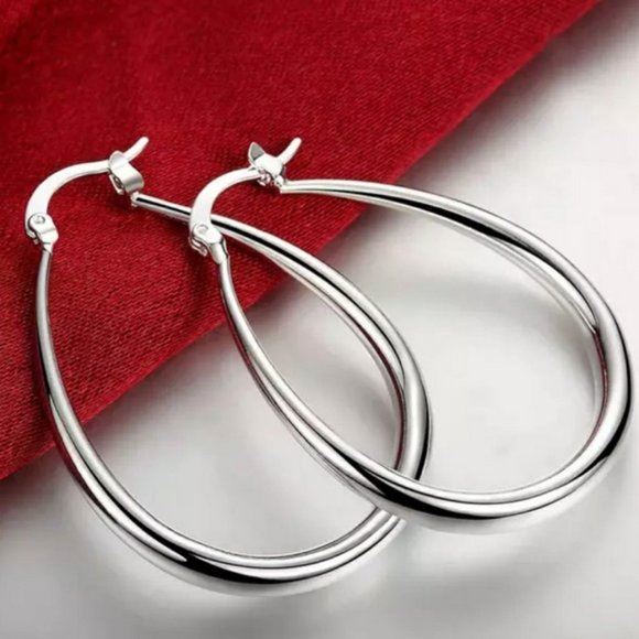 NEW 925 Sterling Silver 1.5'' Oval Hoop