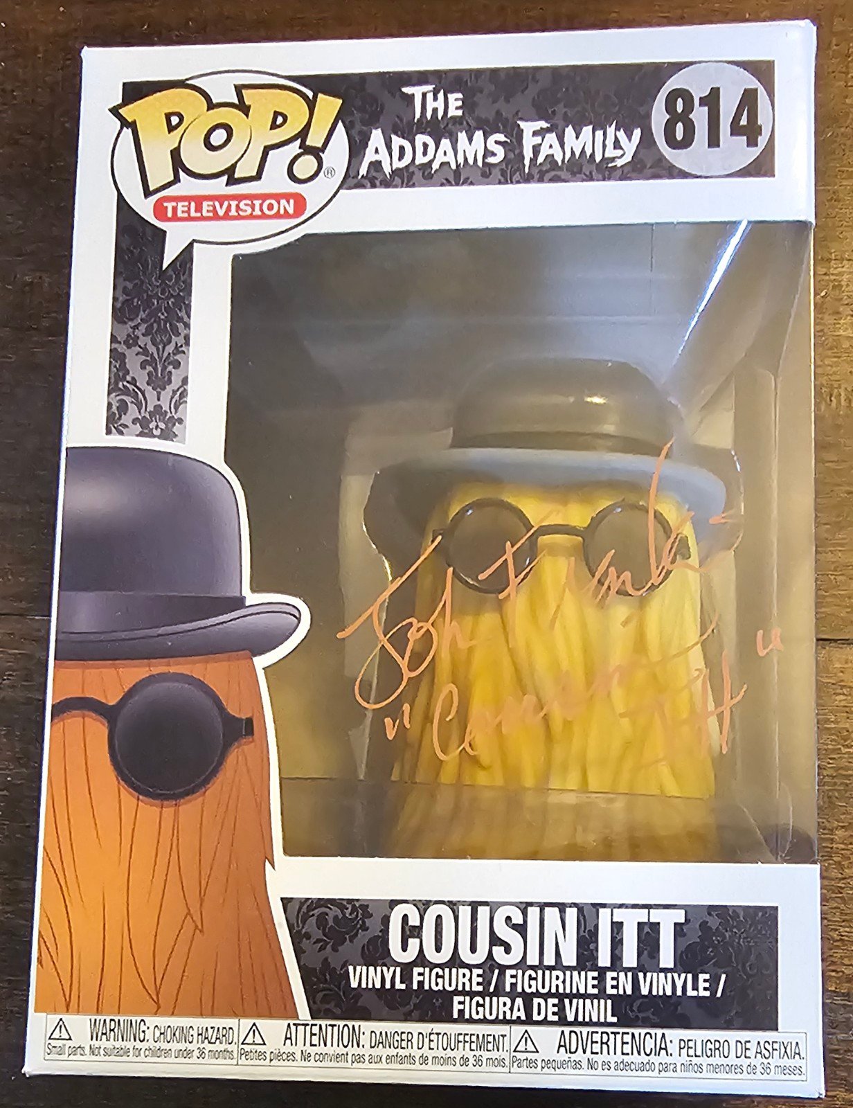 John Franklin signed Cousin Itt Adams Family Pop #814 with Cousin Itt inscriptio