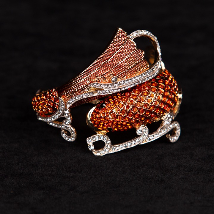 Vintage Rhinestone Goldfish Koi Fish Bangle Bracelet