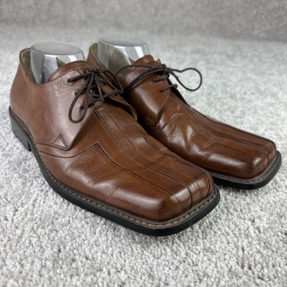 Giovanni Men's Size 10 Brown Leather Dress Shoes Lace Up Square Toe 17396