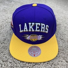 LA Lakers Hat Mitchell & Ness Snapback Purple Gold Arch Block Diamond Patch Cap