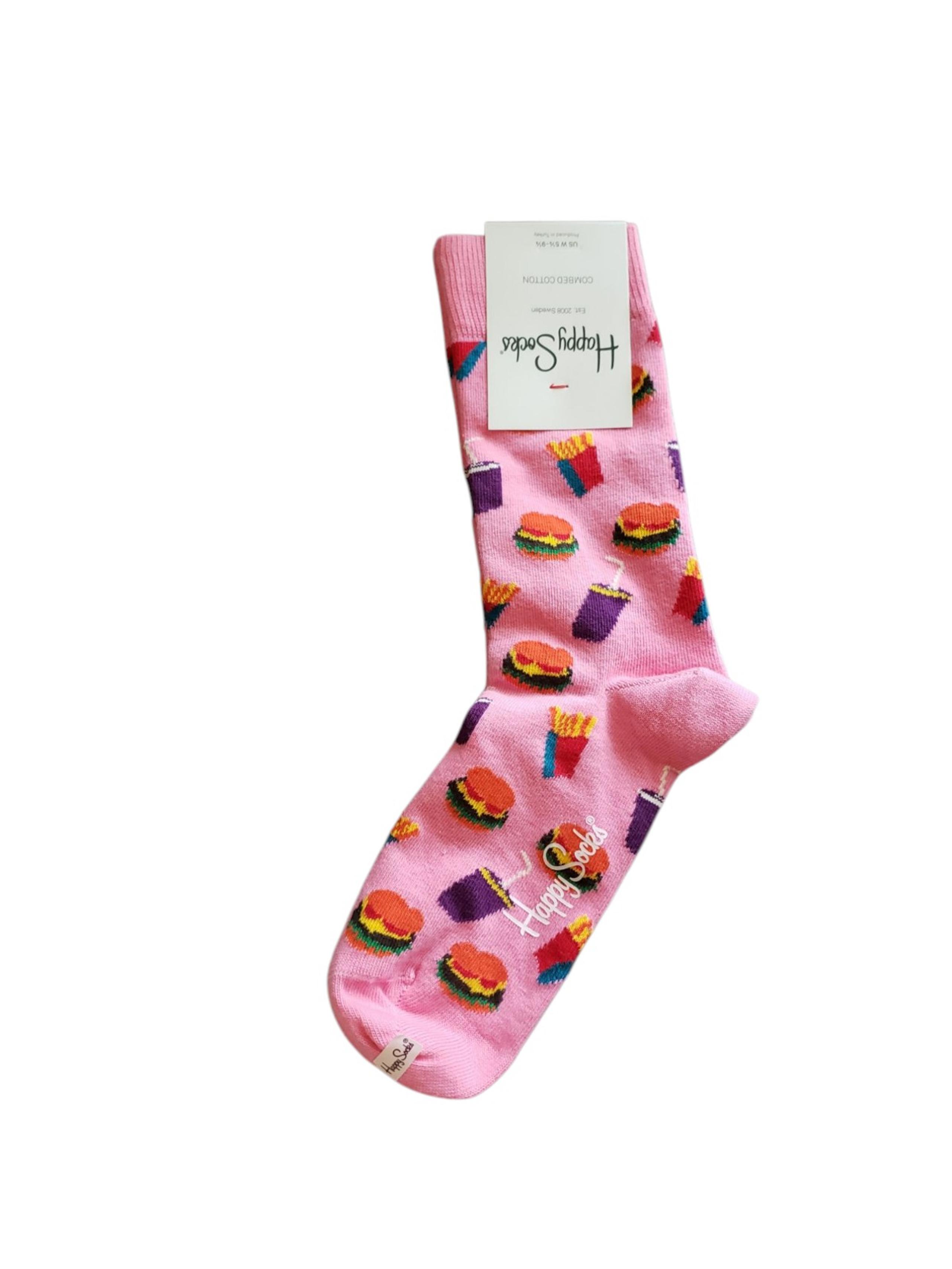 Happy Socks Women's Hamburger Combed Cotton Crew Sock size 5 1/2-9 1/2 NWT