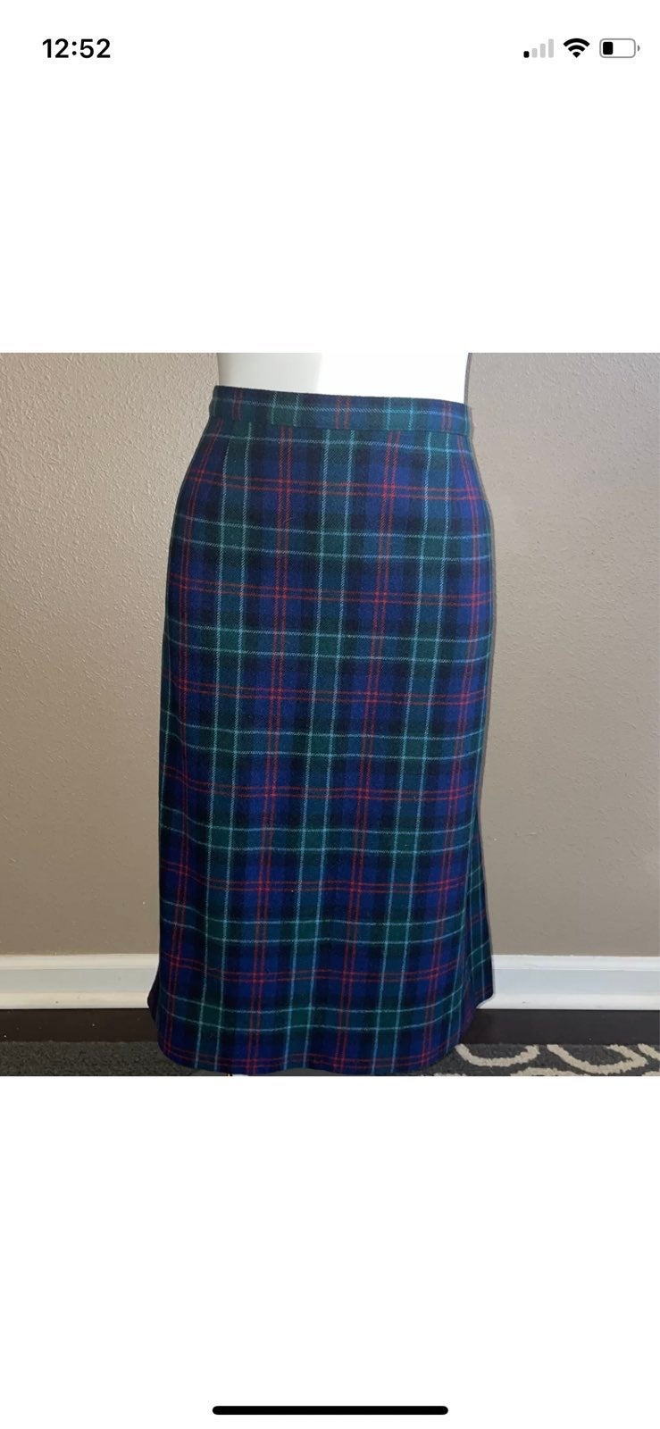 Vintage Pendleton Wool Green Plaid Red and Blue Fully Lined Skirt Size 36” Waist