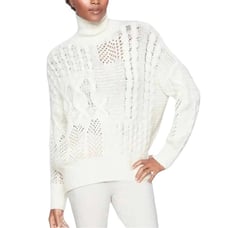 Athleta Bedford Cable Knit Cashmere Wool Blend Turtleneck Cream Sweater SMALL