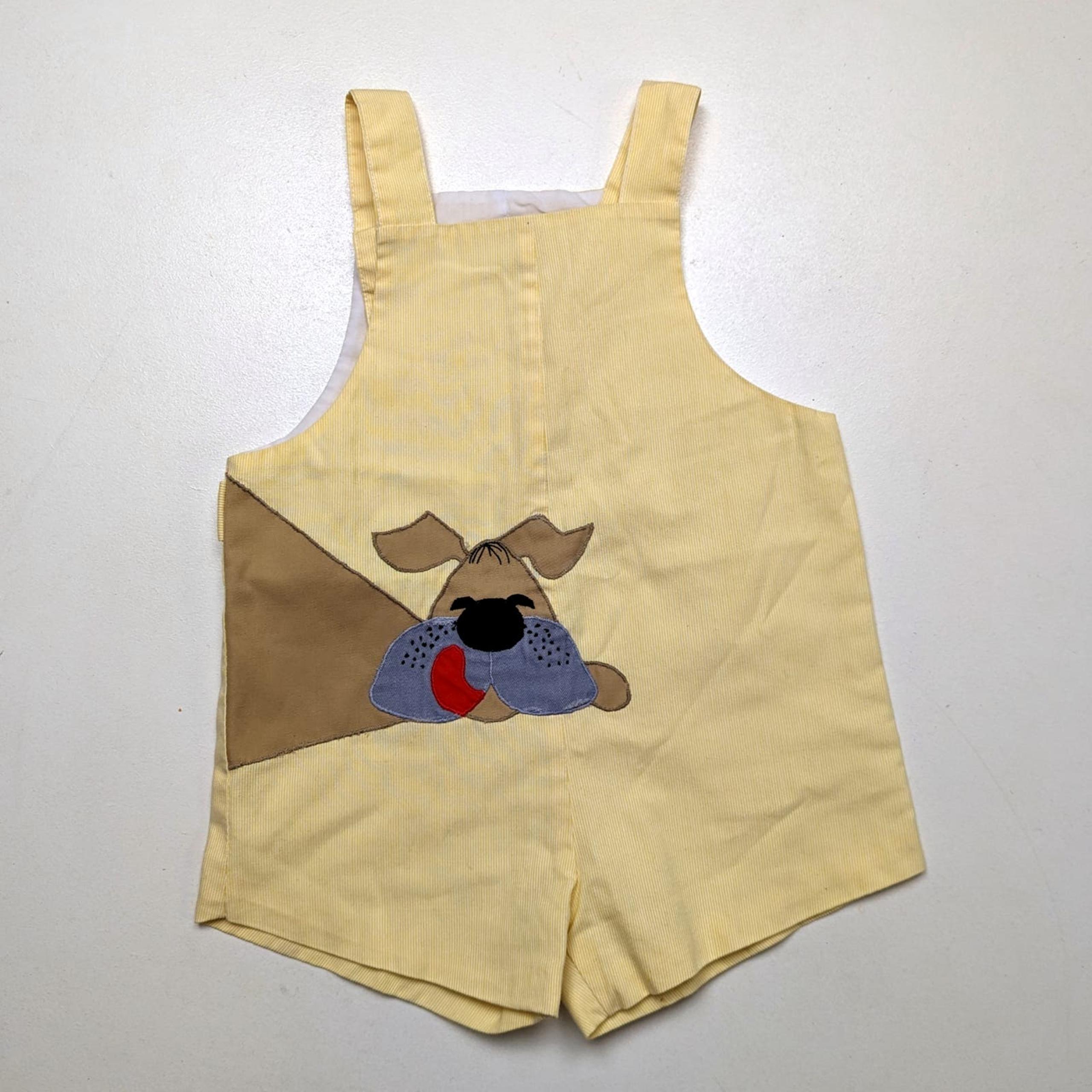 Vintage Samara Romper Boys Size 2T Yellow Dog Shortalls Jon Jon