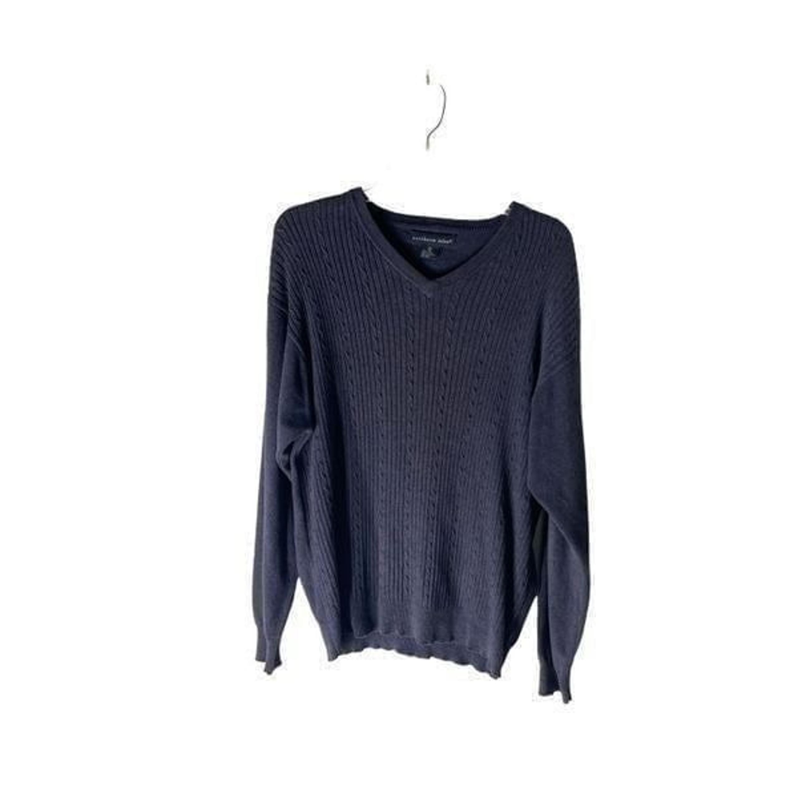 Navy Lightweight Cable Knit V Neck Sweater Men’s Medium - Northern Isles