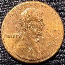 1992 Lincoln Memorial Penny No Mint Mark Double Ear/Double Struck DDO Error Coin