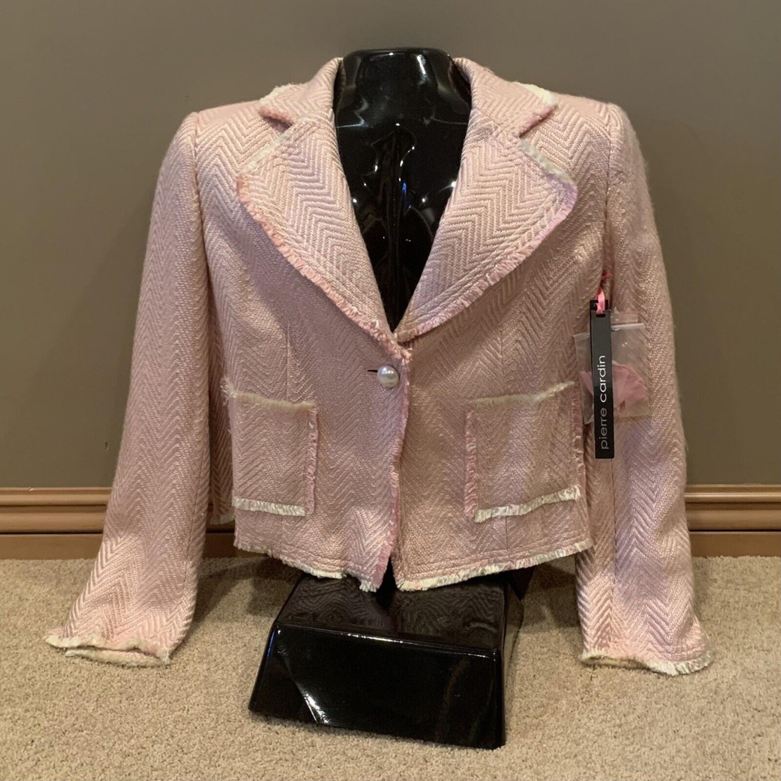 Pierre Cardin Womens Jacket Blazer Pink Pockets Fringe Trim Lined Sz 14 *NEW*