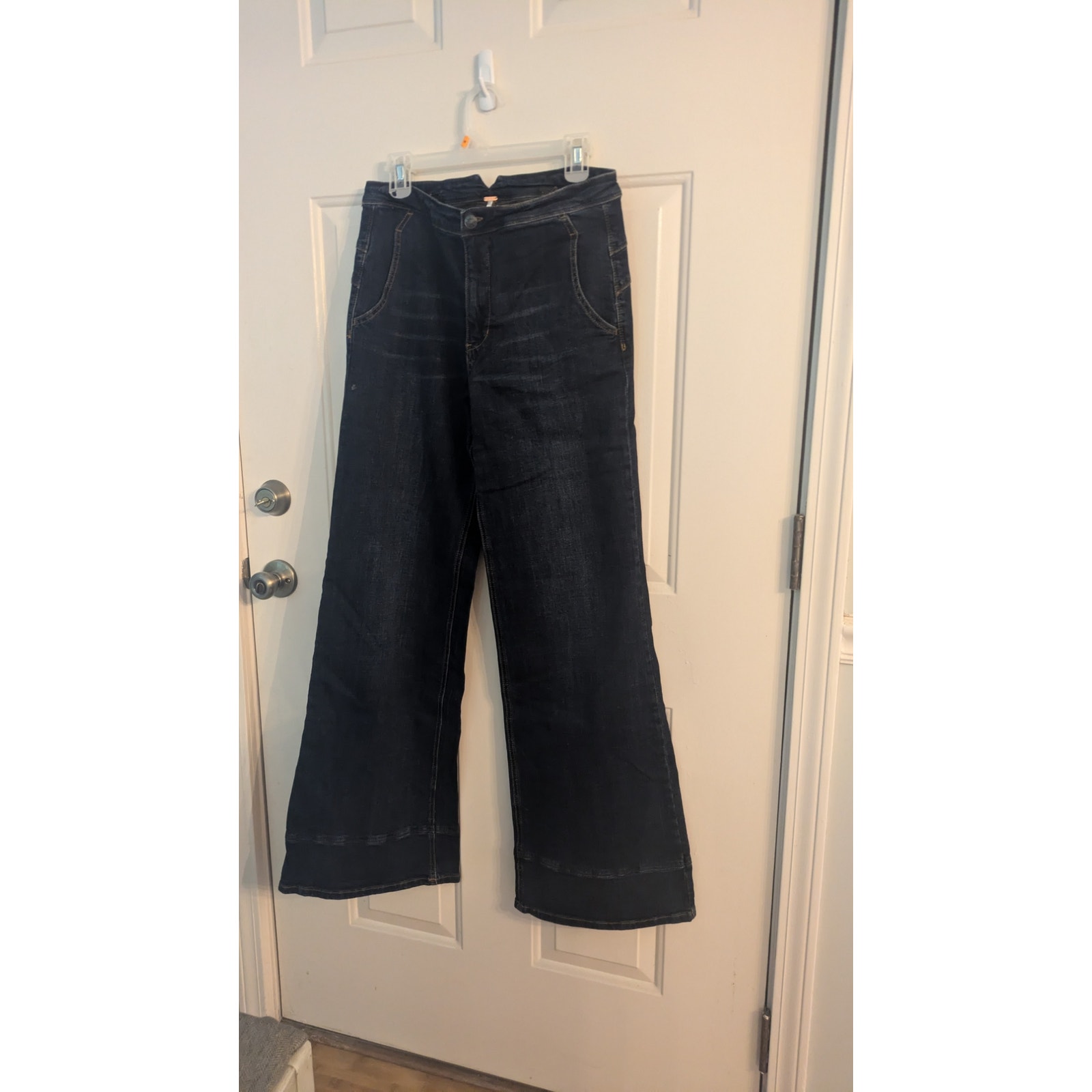 Free People Wide Leg Buckle Back Sailor Dark Wash Jeans, Size 29, Hippie, Boho