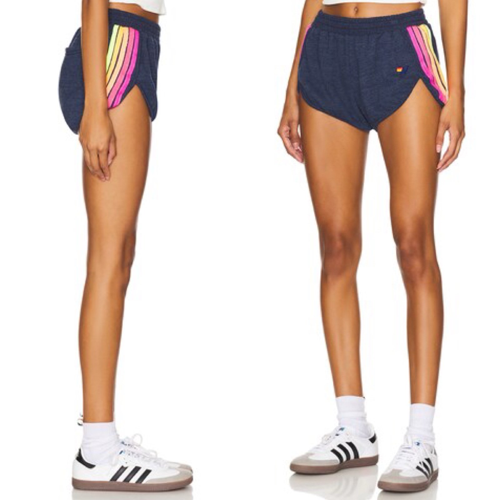 Aviator Nation X Revolve 5 Stripe Jogger Short Sz XL In Navy & Neon Rainbow