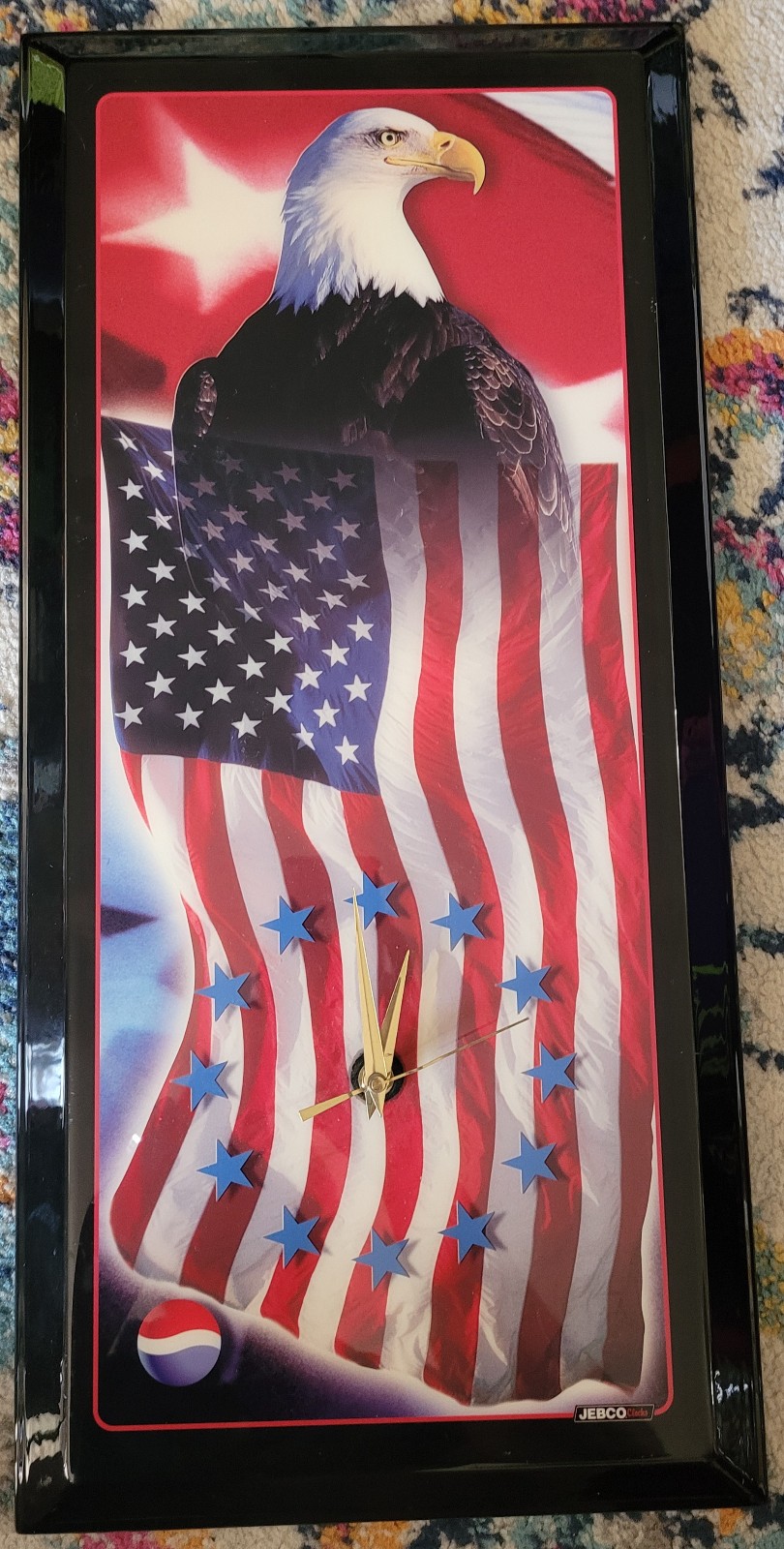 PEPSI JEBCO Bald Eagle Flag Wall Clock Patriotic USA Americana NEEDS new MOTOR
